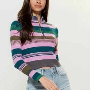 Free People NEW 1/4 Zip Crop Rip Tide Mock Sweater Top Stripes